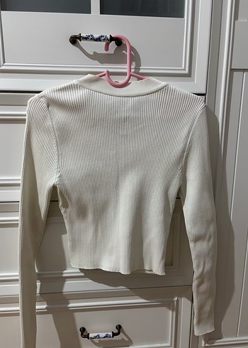 Beyaz Fermuarlı İnce Triko - Görsel 4