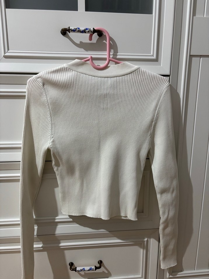 Beyaz Fermuarlı İnce Triko - Görsel 4