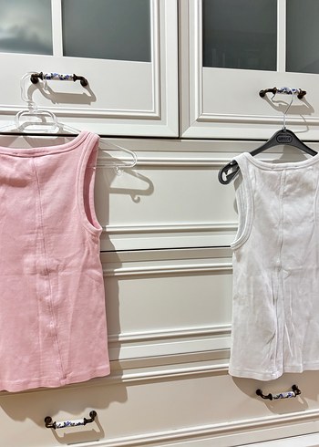 2 li Pembe ve Beyaz Kadın Atlet, Pamuklu, İnce Kesim - Görsel 5