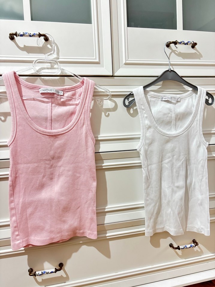 2 li Pembe ve Beyaz Kadın Atlet, Pamuklu, İnce Kesim - Görsel 2