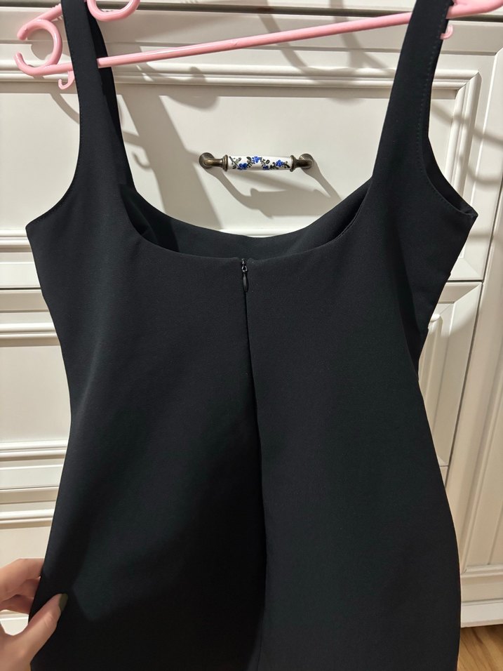 Siyah Mini Süet Straplez Elbise - Görsel 4