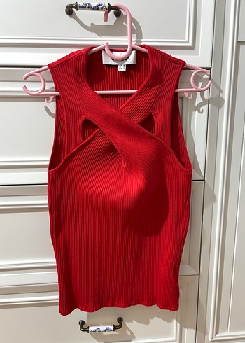 Kadın Kırmızı Örgü Atlet ve Siyah Tayt - Görsel 2