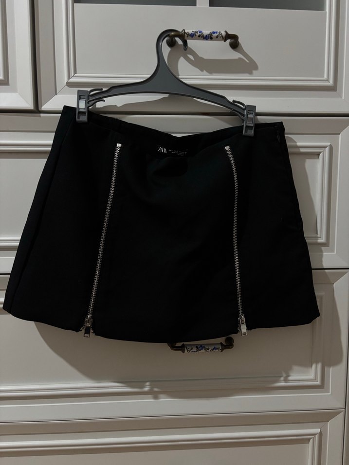 Siyah Mini Etek Fermuar Detaylı - Görsel 2