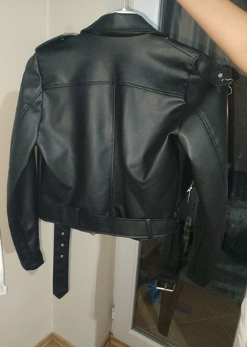 Siyah Biker Deri Ceket Kadın - Görsel 2