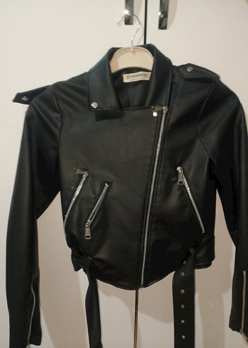 Siyah Biker Deri Ceket Kadın - Görsel 3