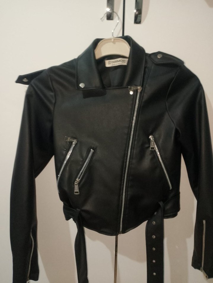 Siyah Biker Deri Ceket Kadın - Görsel 3