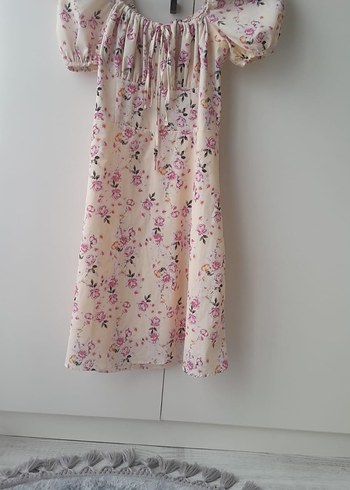 Bej Çiçek Desenli Bohem Midi Elbise - Görsel 3