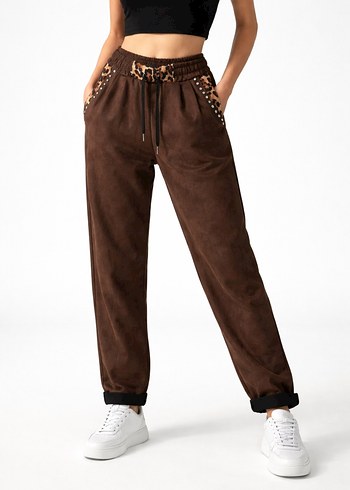 Siyah Yılan Desenli Kadife Kemerli Rahat Eşofman - Görsel 2