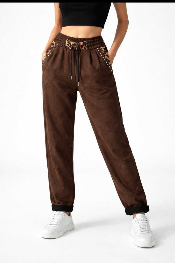 Siyah Yılan Desenli Kadife Kemerli Rahat Eşofman - Görsel 2