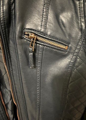 Lacivert Deri Biker Mont - Görsel 4