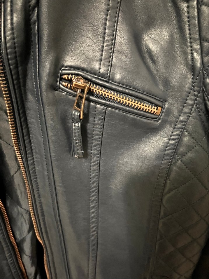 Lacivert Deri Biker Mont - Görsel 4