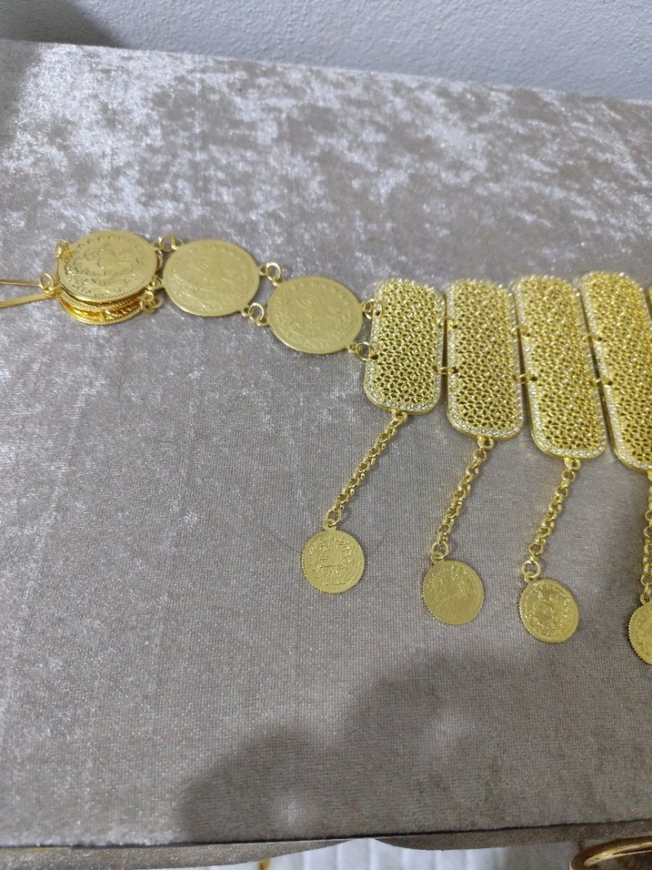 Altın Renkli Boncuklu Yılan Desenli Kadın kemer - Görsel 5