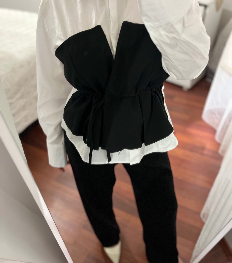 Beyaz Pamuklu Straplez Kadın Kemerli Gömlek - Görsel 3