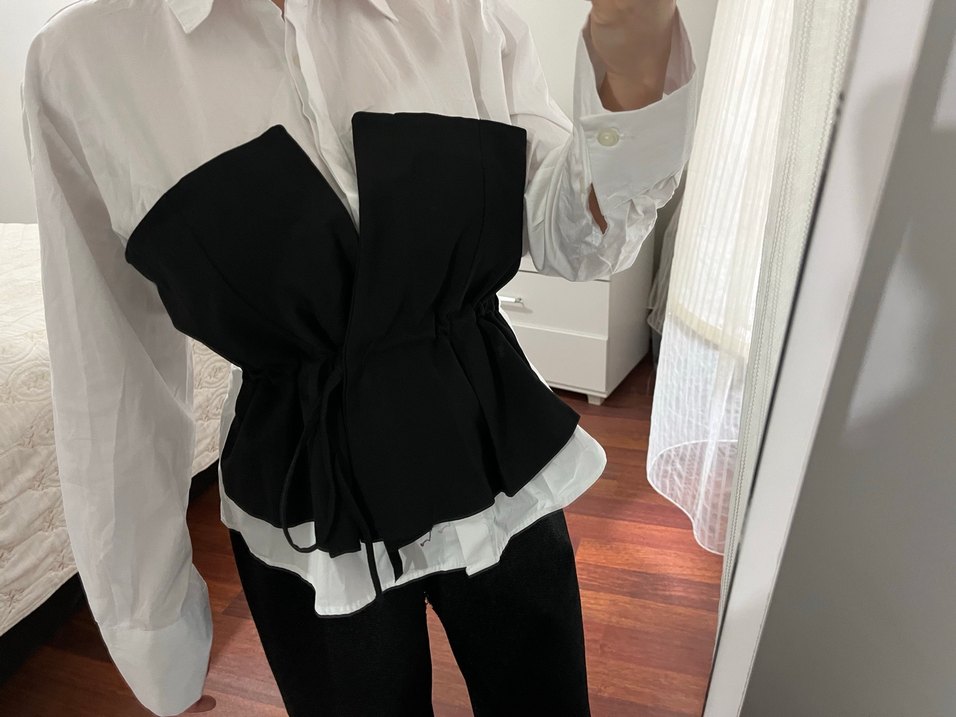 Beyaz Pamuklu Straplez Kadın Kemerli Gömlek - Görsel 2