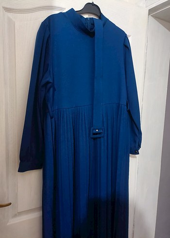 Kadın Lacivert Piliseli Uzun Kollu Elbise - Görsel 2