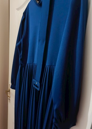 Kadın Lacivert Piliseli Uzun Kollu Elbise - Görsel 5