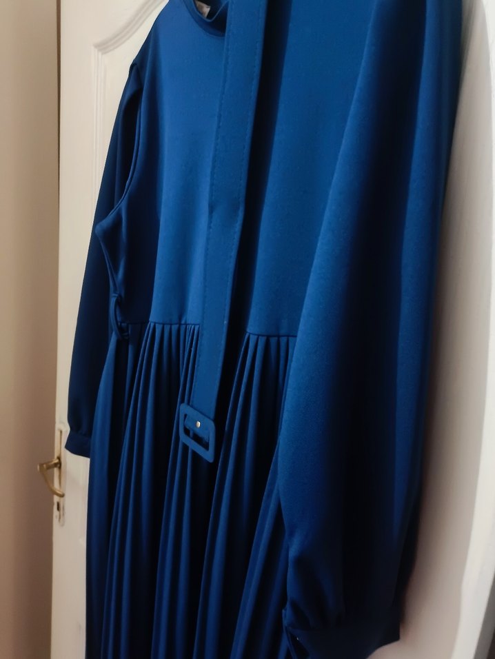 Kadın Lacivert Piliseli Uzun Kollu Elbise - Görsel 5