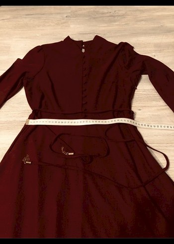 Bordo Uzun Kollu Drapeli Kadın Elbise - Görsel 3