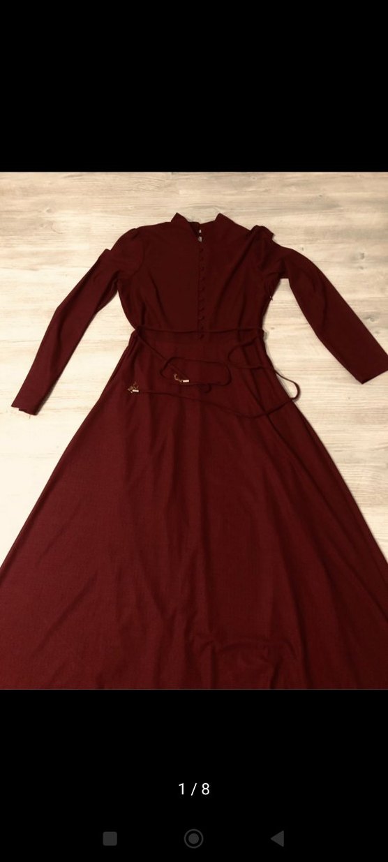 Bordo Uzun Kollu Drapeli Kadın Elbise - Görsel 2