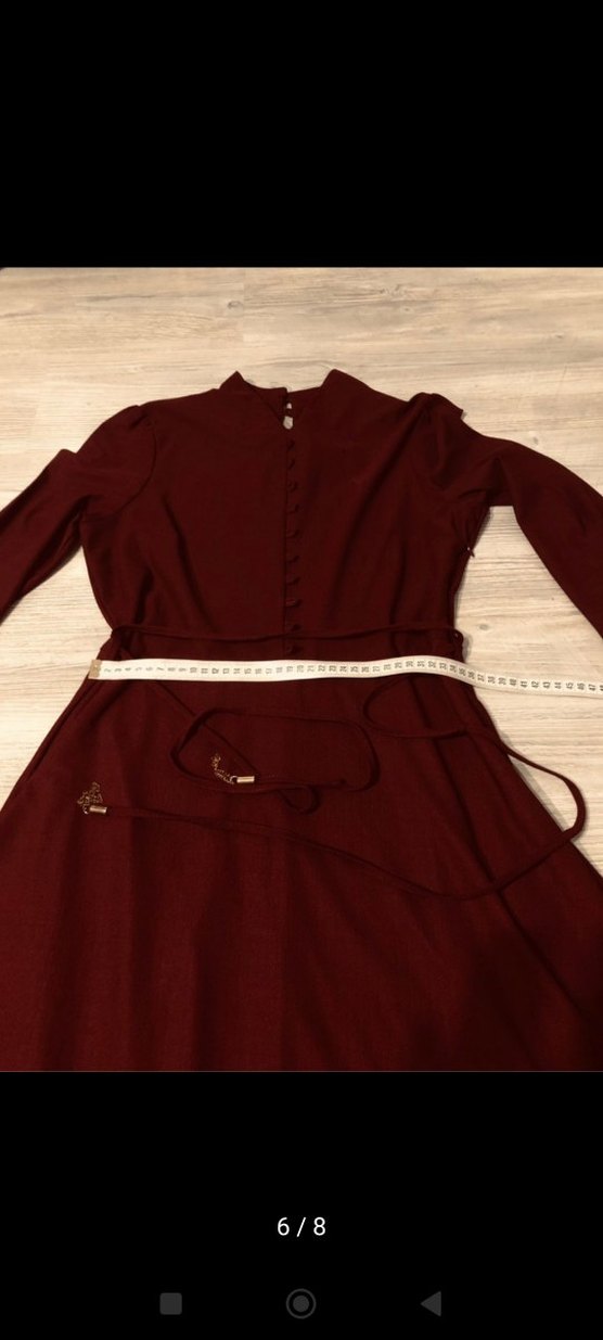 Bordo Uzun Kollu Drapeli Kadın Elbise - Görsel 3