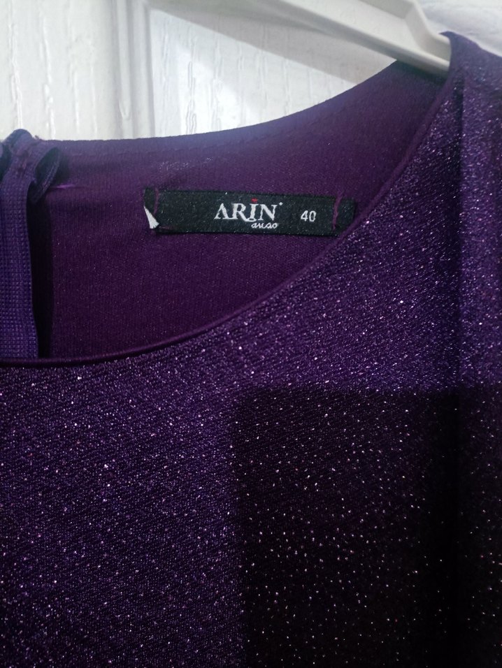 Kadın Mor Uzun Kollu Şık Abiye Elbise - Görsel 3