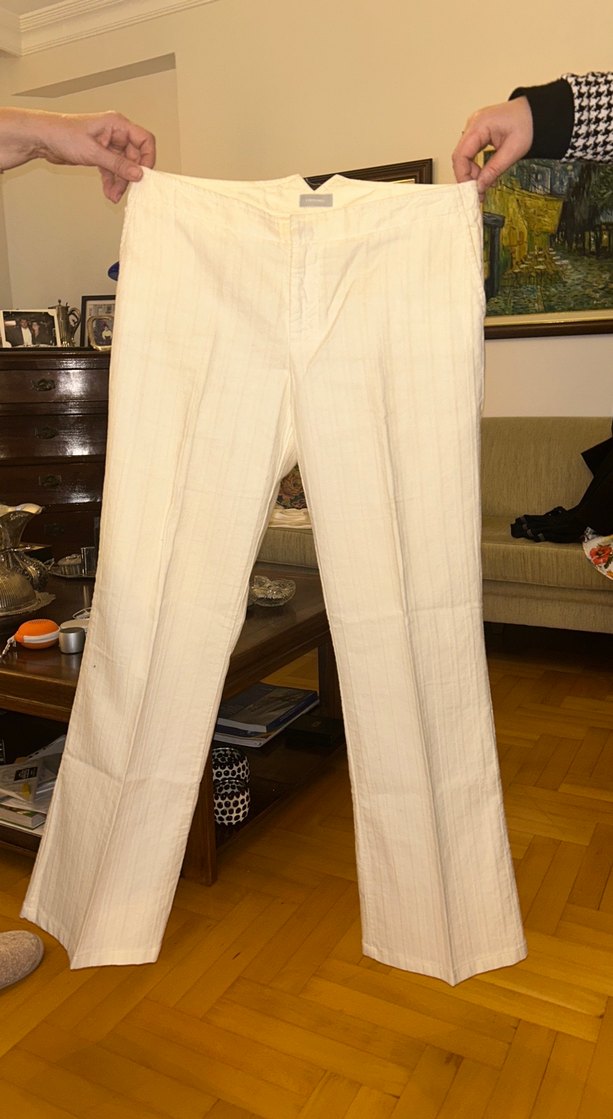 stafenel Bej Kadın Keten Pilili Kumaş Pantolon - Görsel 2