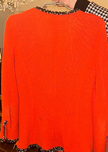 Düğmeli Kırmızı Midi Örgü Kadın Ceket - Görsel 2