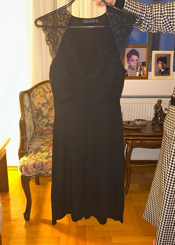 Dantel Detaylı Siyah Uzun Gövdeli Kadın Elbise - Görsel 3