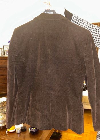 Düğmeli Kahverengi Kadın Kadife Blazer Ceket - Görsel 2