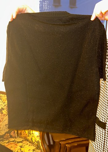 Kadın Siyah Pamuklu Örme Tişört - Görsel 4