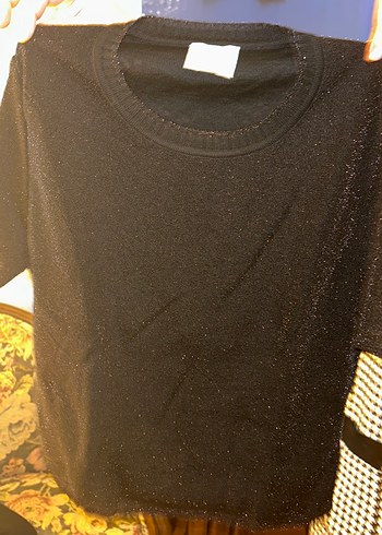 Kadın Siyah Pamuklu Örme Tişört - Görsel 2