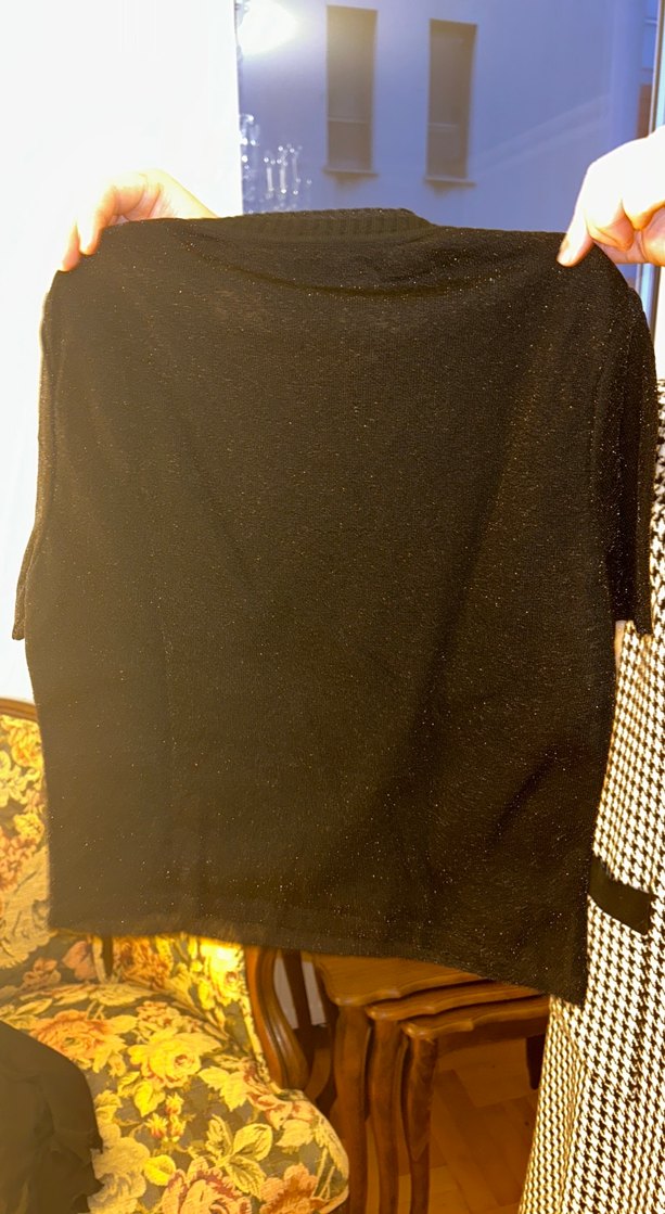 Kadın Siyah Pamuklu Örme Tişört - Görsel 4