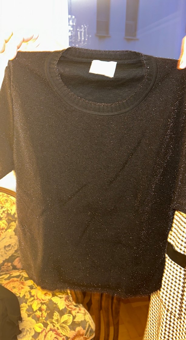 Kadın Siyah Pamuklu Örme Tişört - Görsel 2