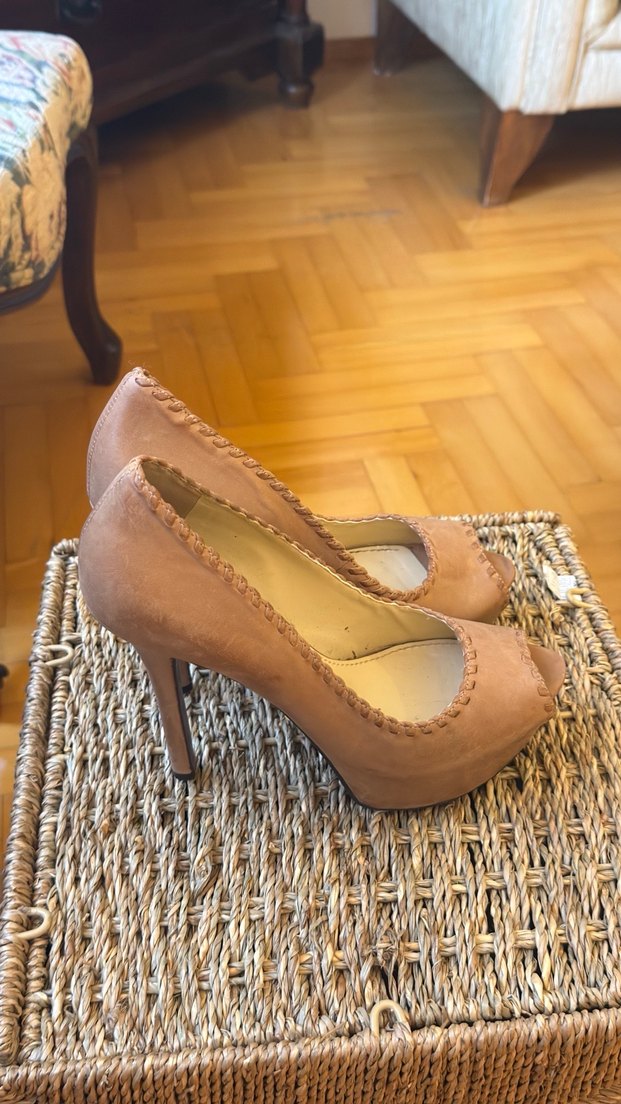 Bej Süet Platform Topuklu Kadın Stiletto - Görsel 2