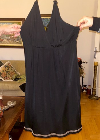 Siyah V Yaka Midi Drapeli Abiye Elbise - Görsel 2