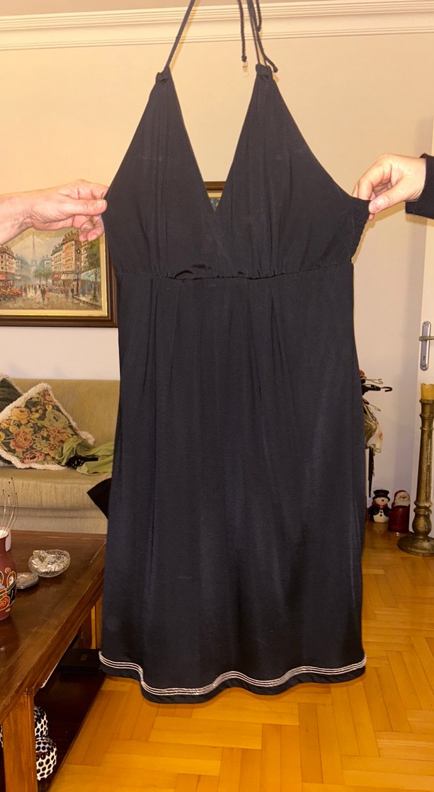 Siyah V Yaka Midi Drapeli Abiye Elbise - Görsel 3