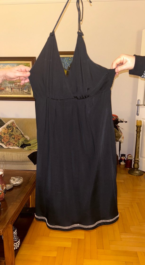 Siyah V Yaka Midi Drapeli Abiye Elbise - Görsel 2