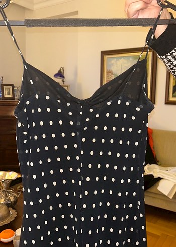 Siyah Beyaz Puantiyeli Uzun Elbise - Görsel 4