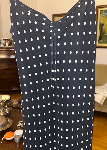 Siyah Beyaz Puantiyeli Uzun Elbise - Görsel 2