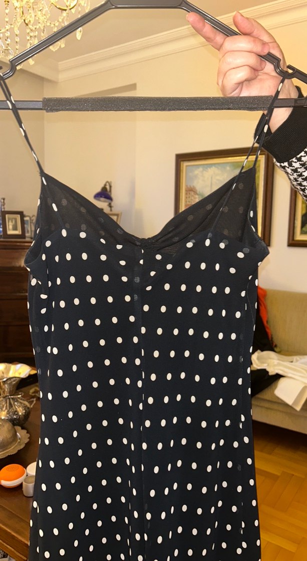 Siyah Beyaz Puantiyeli Uzun Elbise - Görsel 4