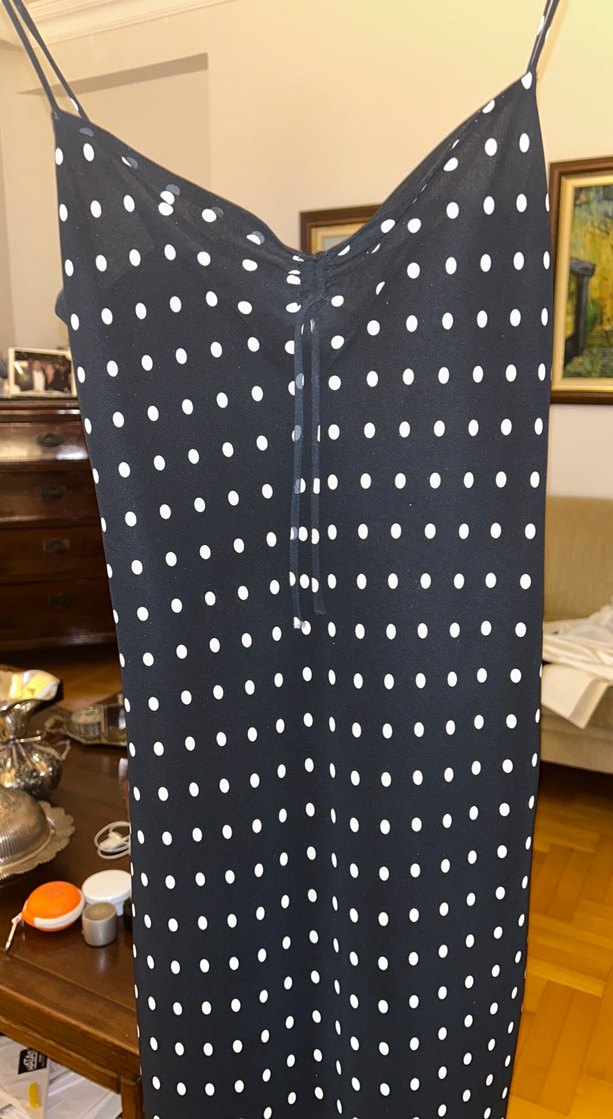 Siyah Beyaz Puantiyeli Uzun Elbise - Görsel 2