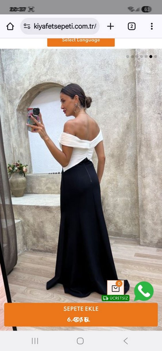 Beyaz Siyah Straplez Uzun Abiye Elbise - Görsel 2