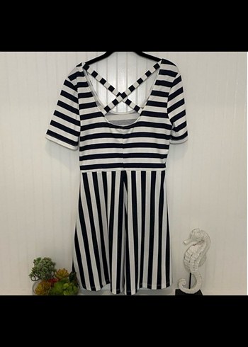 Çizgili V Yaka Midi Elbise - Görsel 2