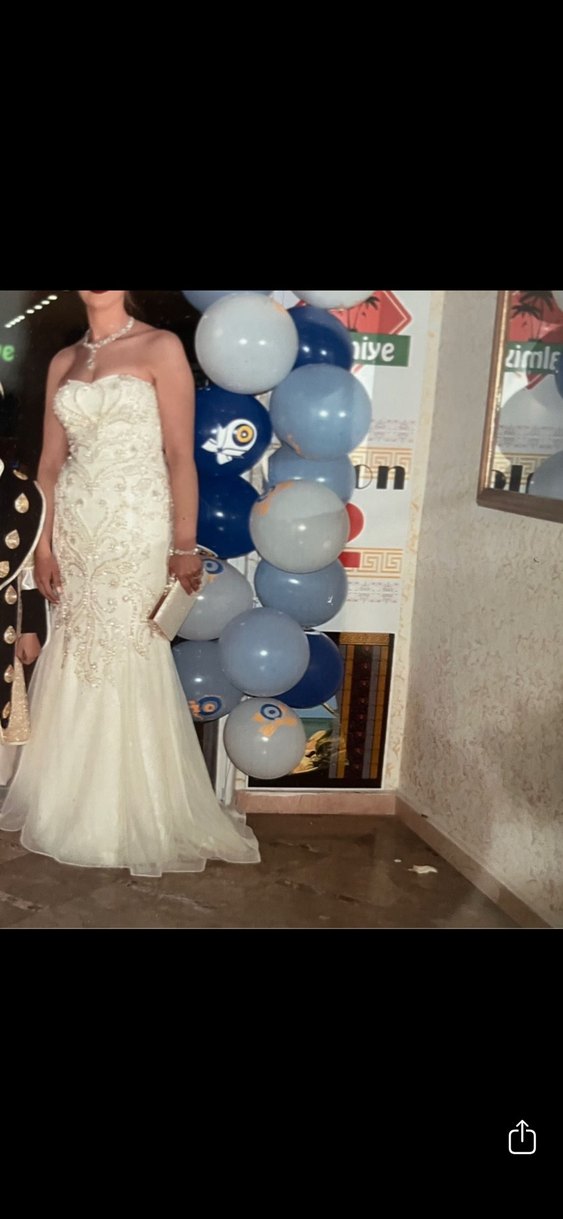 Uzun Boy Straplez Beyaz Balık Gelinlik - Görsel 2