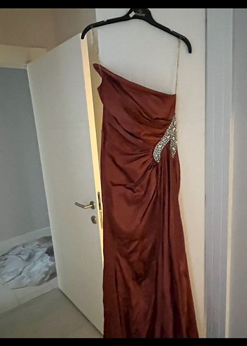 Tarçın Drapeli Uzun Abiye Elbise - Görsel 2