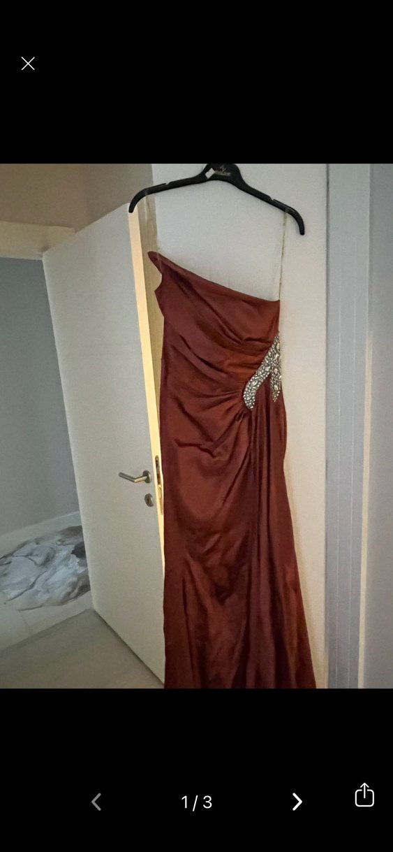 Tarçın Drapeli Uzun Abiye Elbise - Görsel 2