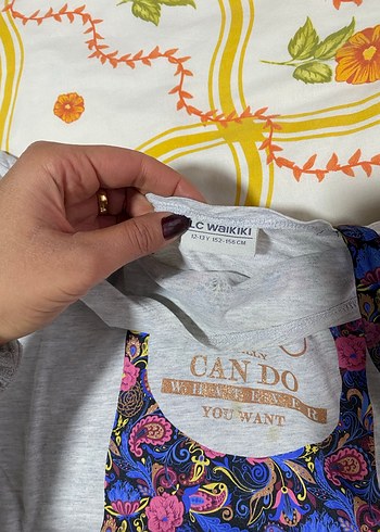 Bohem Gri Kız Tişörtü, Baskılı, Kısa Kollu - Görsel 2