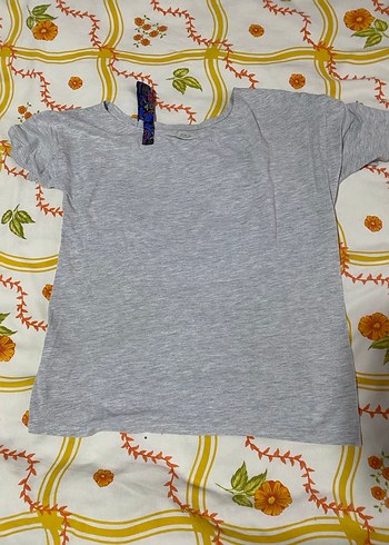 Bohem Gri Kız Tişörtü, Baskılı, Kısa Kollu - Görsel 3