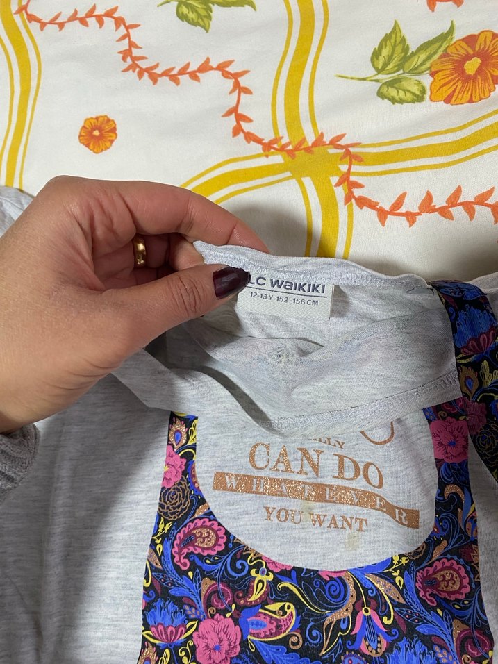 Bohem Gri Kız Tişörtü, Baskılı, Kısa Kollu - Görsel 2