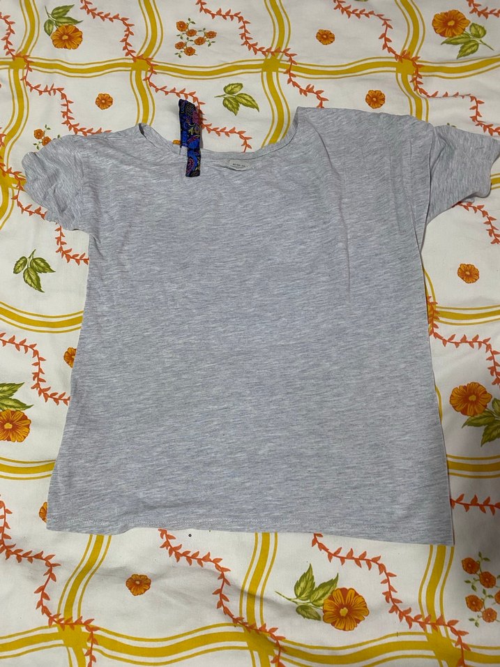 Bohem Gri Kız Tişörtü, Baskılı, Kısa Kollu - Görsel 3